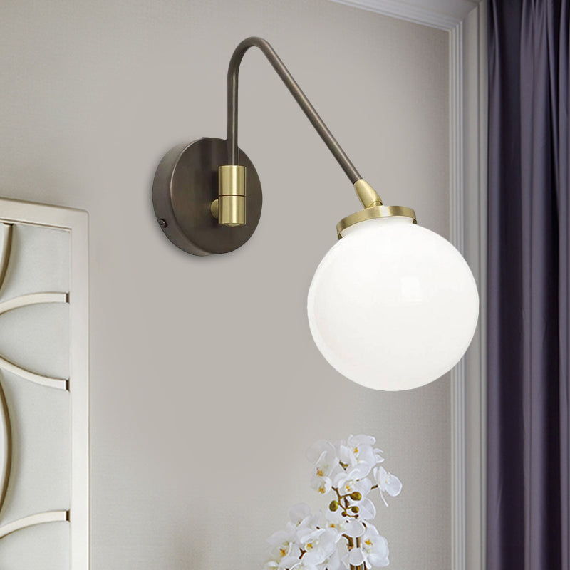 Lisslune | Minimalism Orb White Glass Wall Lamp 1 Head Wall Sconce with Black-Gold Slanted Arm