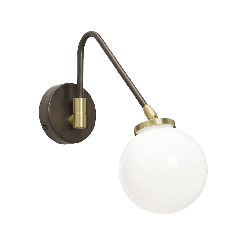 Lisslune | Minimalism Orb White Glass Wall Lamp 1 Head Wall Sconce with Black-Gold Slanted Arm