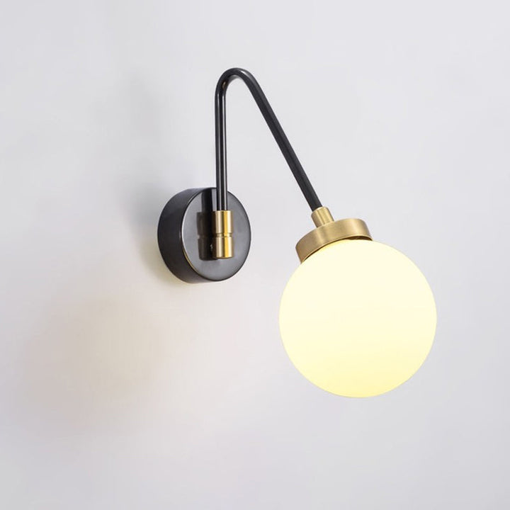 Lisslune | Minimalism Orb White Glass Wall Lamp 1 Head Wall Sconce with Black-Gold Slanted Arm