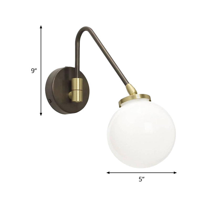 Lisslune | Minimalism Orb White Glass Wall Lamp 1 Head Wall Sconce with Black-Gold Slanted Arm
