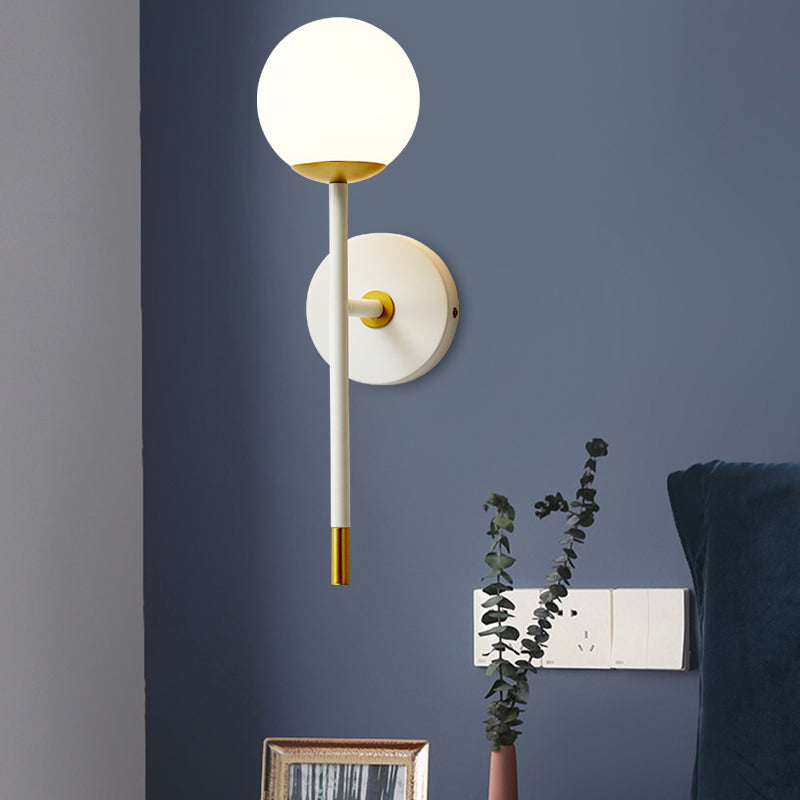 Lisslune | Long Arm Nightstand Wall Light Kit Milk Frosted Glass Simple Wall Light in White-Brass