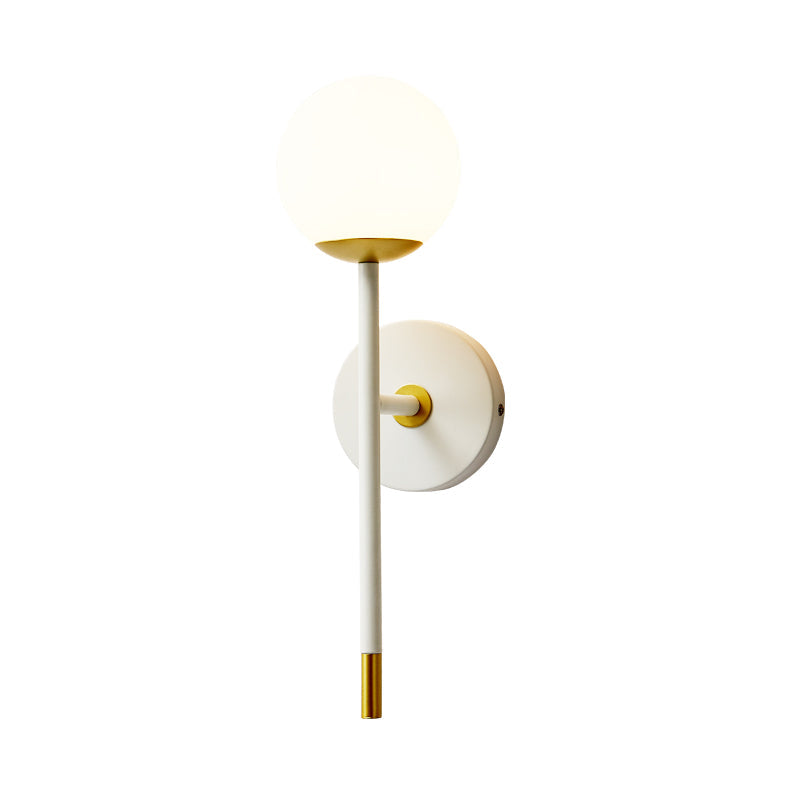Lisslune | Long Arm Nightstand Wall Light Kit Milk Frosted Glass Simple Wall Light in White-Brass