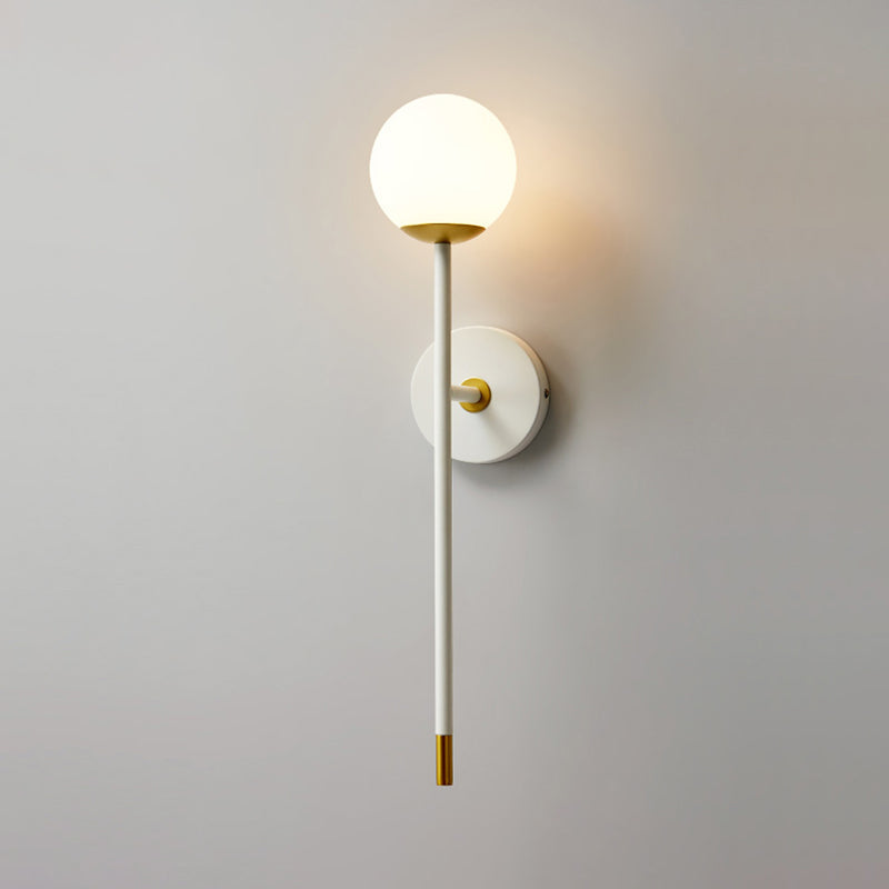 Lisslune | Long Arm Nightstand Wall Light Kit Milk Frosted Glass Simple Wall Light in White-Brass