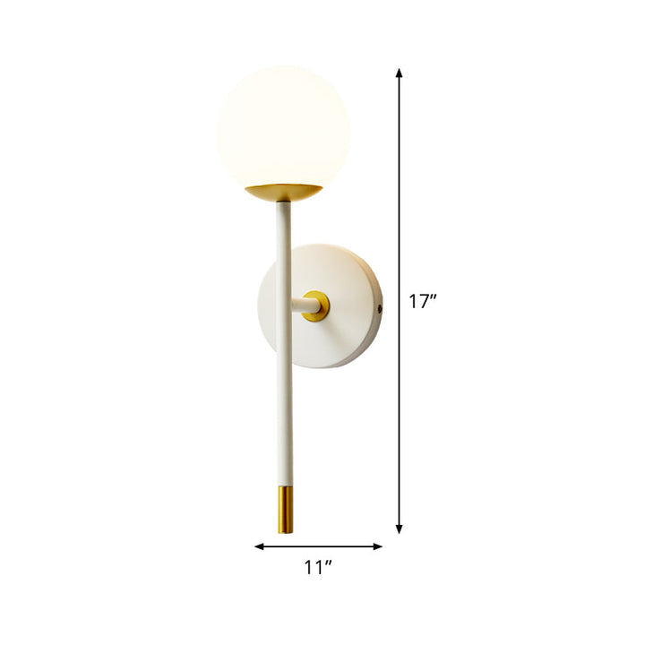 Lisslune | Long Arm Nightstand Wall Light Kit Milk Frosted Glass Simple Wall Light in White-Brass