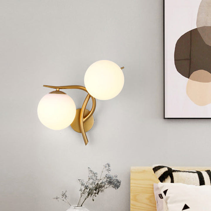 Lisslune | Gold Winding Wall Light Modern 2 Heads Metal Wall Lamp with Orb Milk Glass Shade