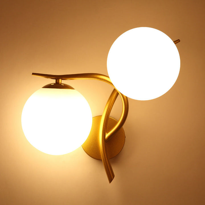 Lisslune | Gold Winding Wall Light Modern 2 Heads Metal Wall Lamp with Orb Milk Glass Shade