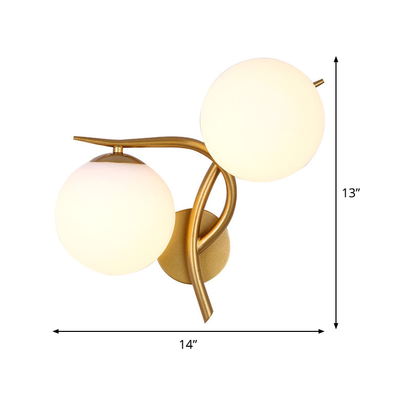 Lisslune | Gold Winding Wall Light Modern 2 Heads Metal Wall Lamp with Orb Milk Glass Shade