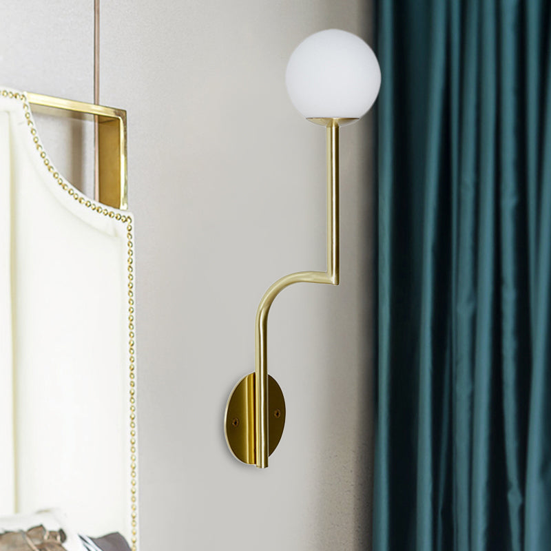 Lisslune | Simple Ball Opal Glass Wall Lamp Single Bulb Wall Light with Long Curved Arm in Black/Gold