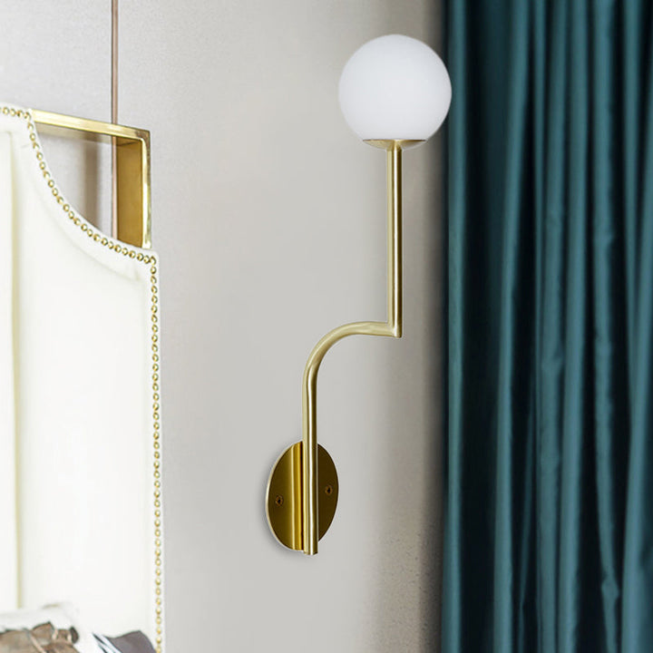 Lisslune | Simple Ball Opal Glass Wall Lamp Single Bulb Wall Light with Long Curved Arm in Black/Gold