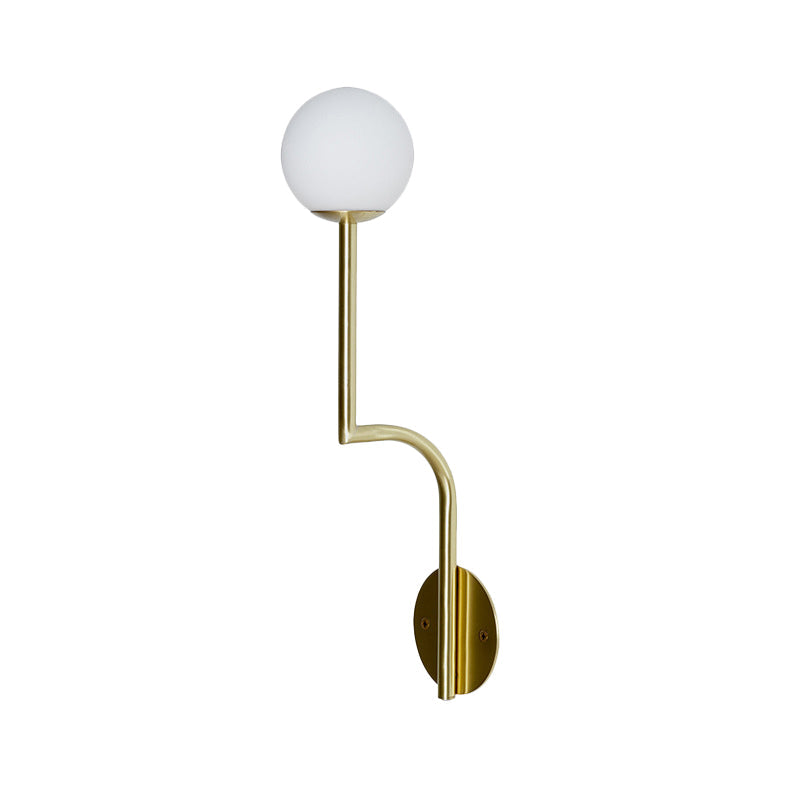 Lisslune | Simple Ball Opal Glass Wall Lamp Single Bulb Wall Light with Long Curved Arm in Black/Gold