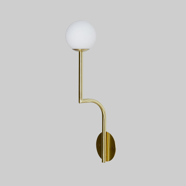 Lisslune | Simple Ball Opal Glass Wall Lamp Single Bulb Wall Light with Long Curved Arm in Black/Gold
