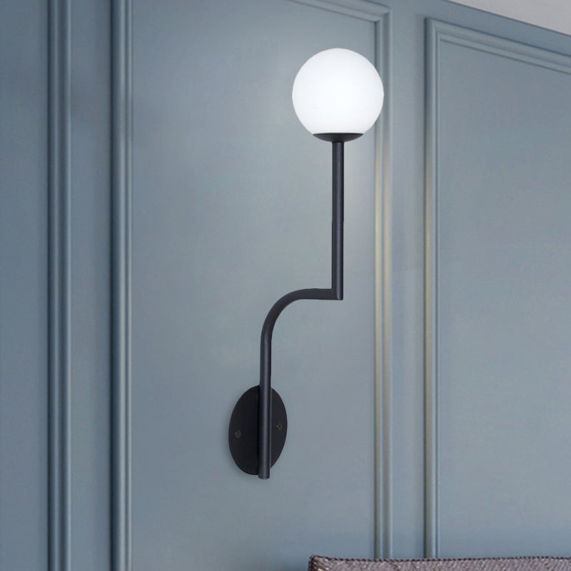 Lisslune | Simple Ball Opal Glass Wall Lamp Single Bulb Wall Light with Long Curved Arm in Black/Gold