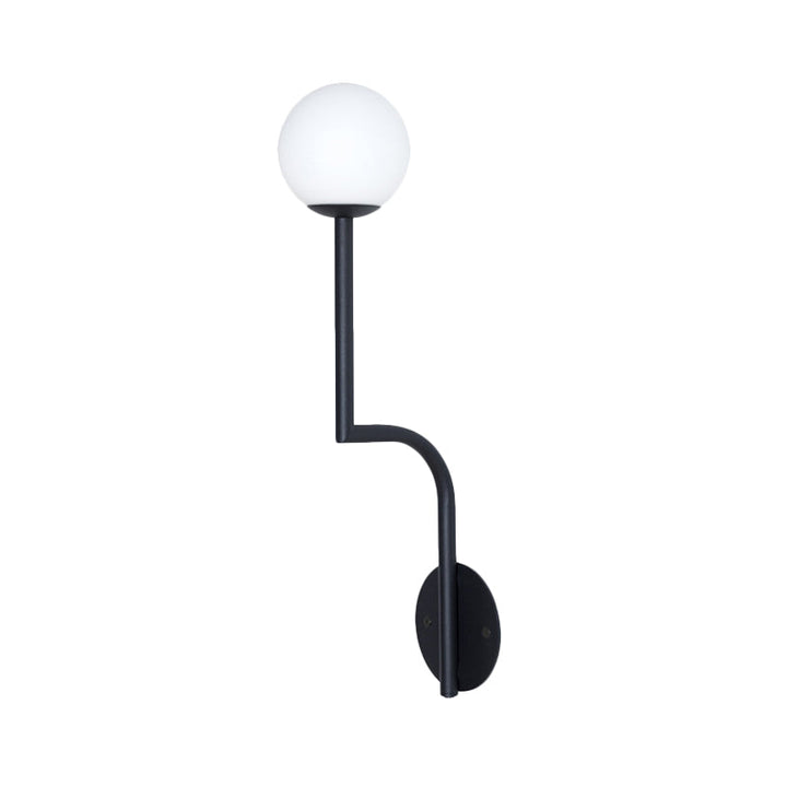 Lisslune | Simple Ball Opal Glass Wall Lamp Single Bulb Wall Light with Long Curved Arm in Black/Gold