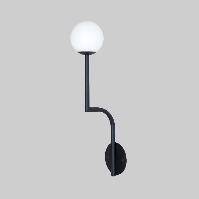 Lisslune | Simple Ball Opal Glass Wall Lamp Single Bulb Wall Light with Long Curved Arm in Black/Gold
