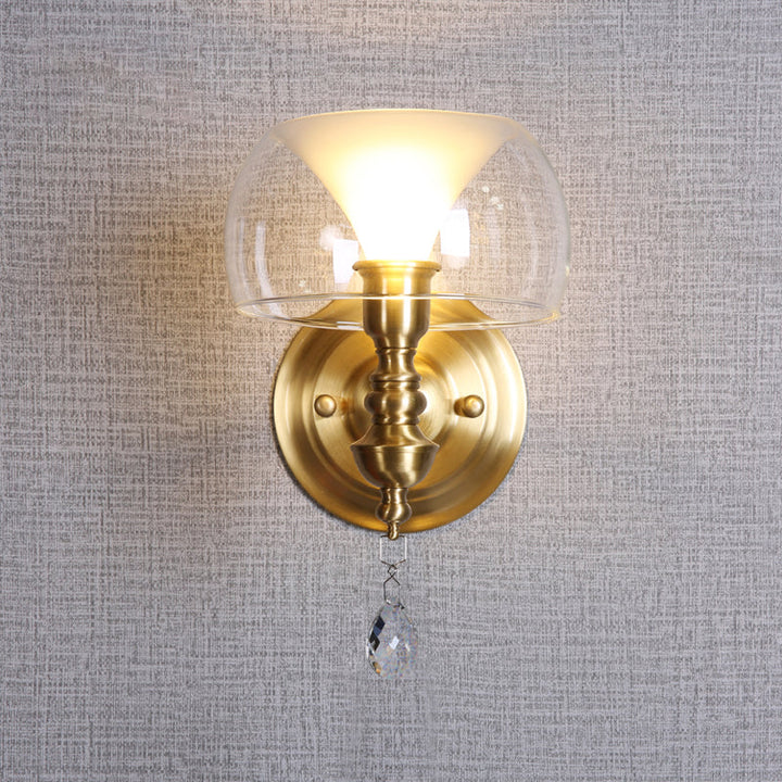 Lisslune | Small Wall Lighting Ideas Mid Century Clear Glass Single Light with Inner Curved Shade and Crystal Droplets