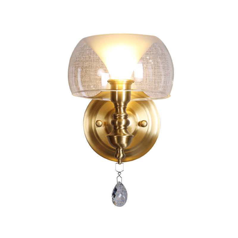 Lisslune | Small Wall Lighting Ideas Mid Century Clear Glass Single Light with Inner Curved Shade and Crystal Droplets