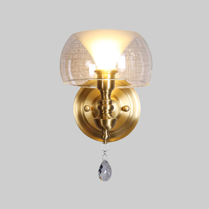 Lisslune | Small Wall Lighting Ideas Mid Century Clear Glass Single Light with Inner Curved Shade and Crystal Droplets