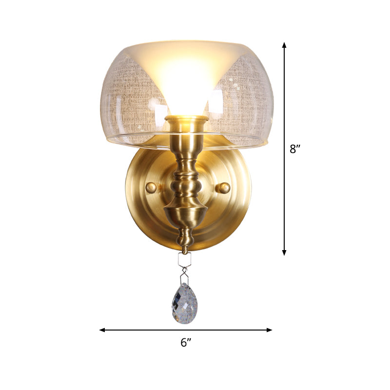 Lisslune | Small Wall Lighting Ideas Mid Century Clear Glass Single Light with Inner Curved Shade and Crystal Droplets