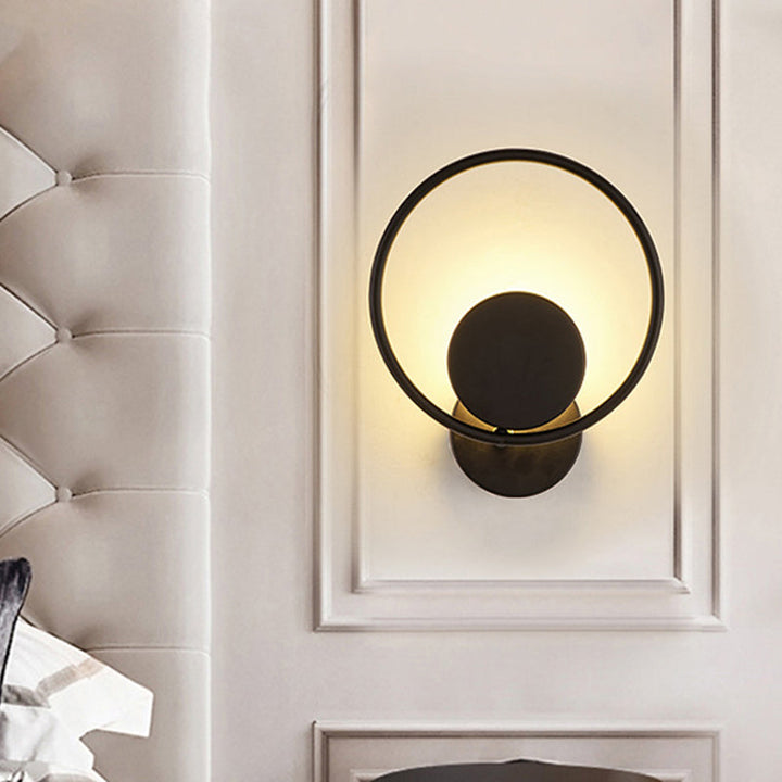 Lisslune | Halo Ring Metallic Wall Light Minimalist Black Integrated LED Wall Mounted Lamp in Warm/White Light