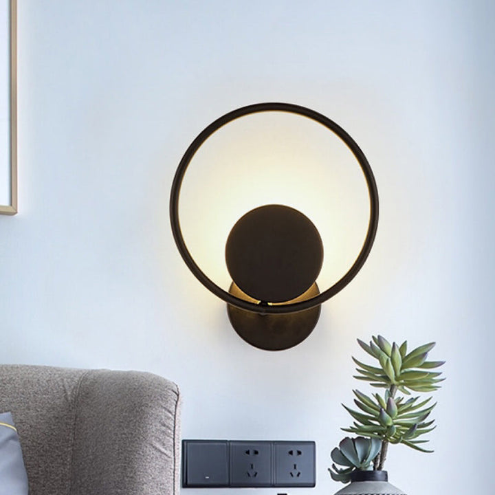 Lisslune | Halo Ring Metallic Wall Light Minimalist Black Integrated LED Wall Mounted Lamp in Warm/White Light