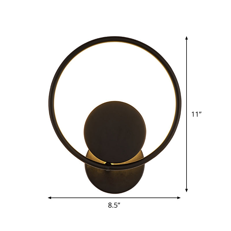 Lisslune | Halo Ring Metallic Wall Light Minimalist Black Integrated LED Wall Mounted Lamp in Warm/White Light