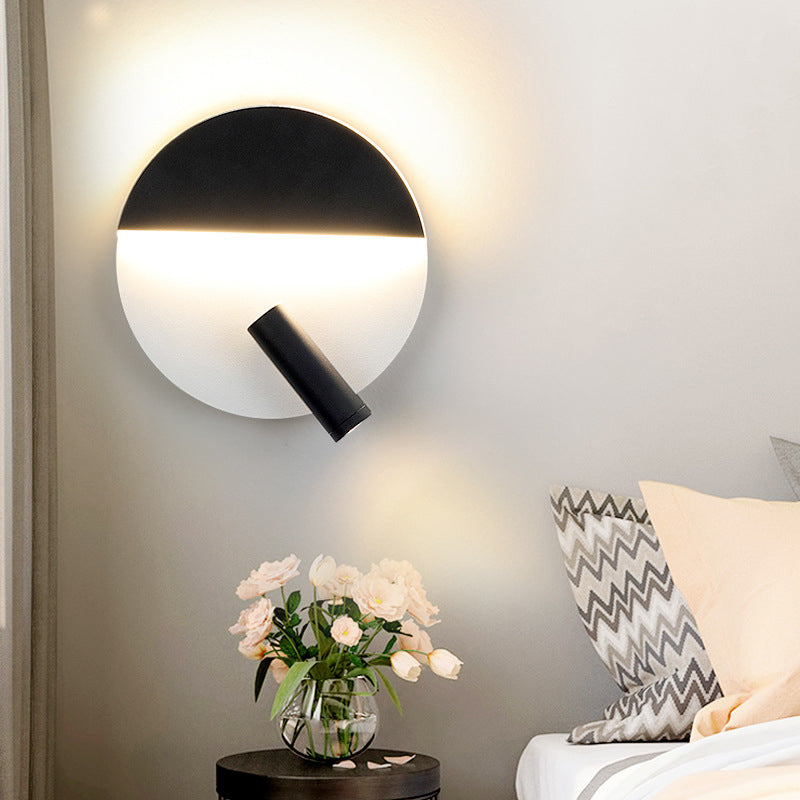 Lisslune | Nordic Rounded Metal Flush Wall Light LED Wall Mount Light in Black and White with additional adjustable Spotlight