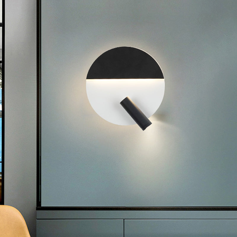Lisslune | Nordic Rounded Metal Flush Wall Light LED Wall Mount Light in Black and White with additional adjustable Spotlight