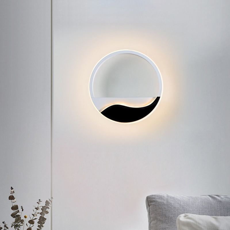 Lisslune | Bedroom LED Flush Mount Wall Light Minimalist Black-White Wall Lamp with Wave Pattern Round/Rectangular Acrylic Frame, Warm/White Light
