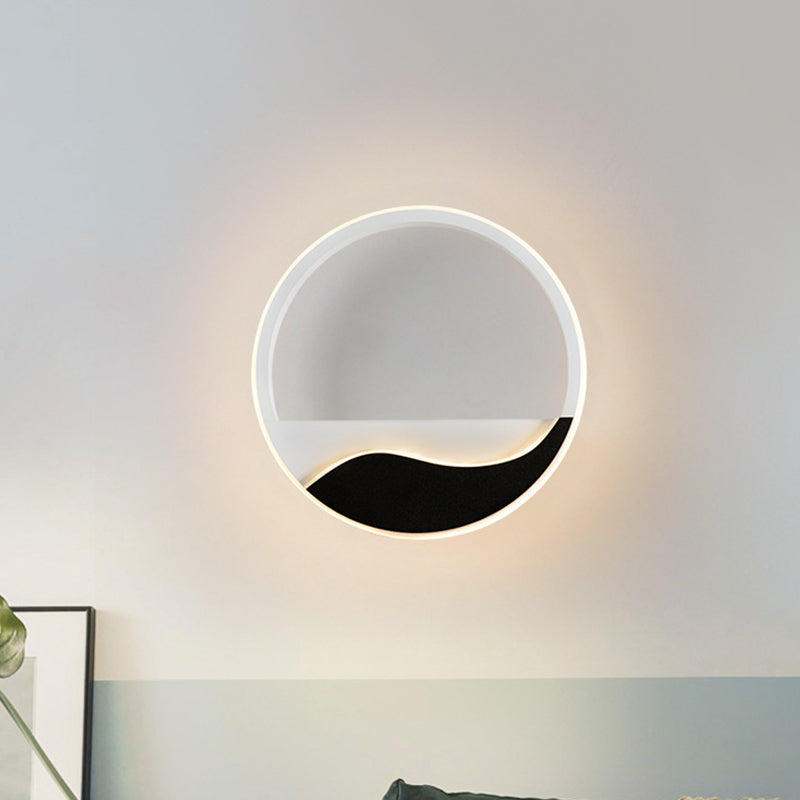 Lisslune | Bedroom LED Flush Mount Wall Light Minimalist Black-White Wall Lamp with Wave Pattern Round/Rectangular Acrylic Frame, Warm/White Light