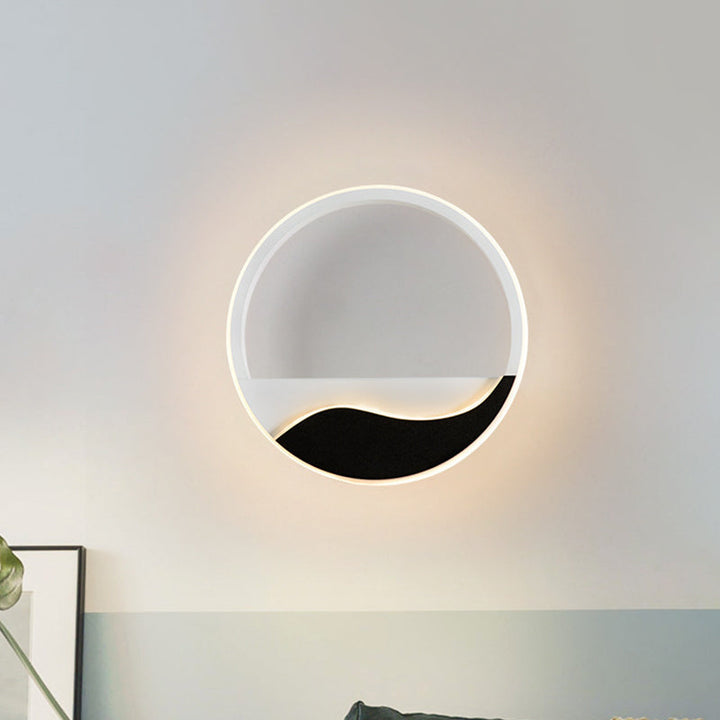 Lisslune | Bedroom LED Flush Mount Wall Light Minimalist Black-White Wall Lamp with Wave Pattern Round/Rectangular Acrylic Frame, Warm/White Light