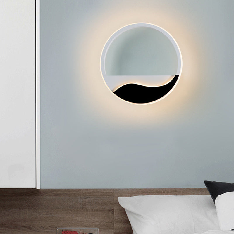 Lisslune | Bedroom LED Flush Mount Wall Light Minimalist Black-White Wall Lamp with Wave Pattern Round/Rectangular Acrylic Frame, Warm/White Light