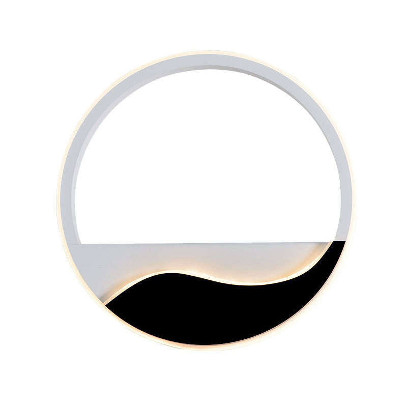 Lisslune | Bedroom LED Flush Mount Wall Light Minimalist Black-White Wall Lamp with Wave Pattern Round/Rectangular Acrylic Frame, Warm/White Light