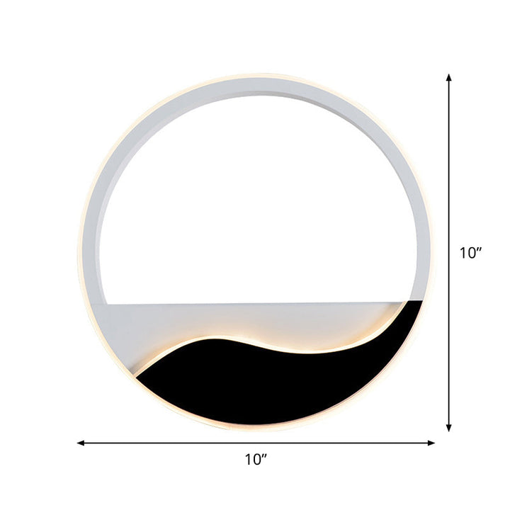 Lisslune | Bedroom LED Flush Mount Wall Light Minimalist Black-White Wall Lamp with Wave Pattern Round/Rectangular Acrylic Frame, Warm/White Light