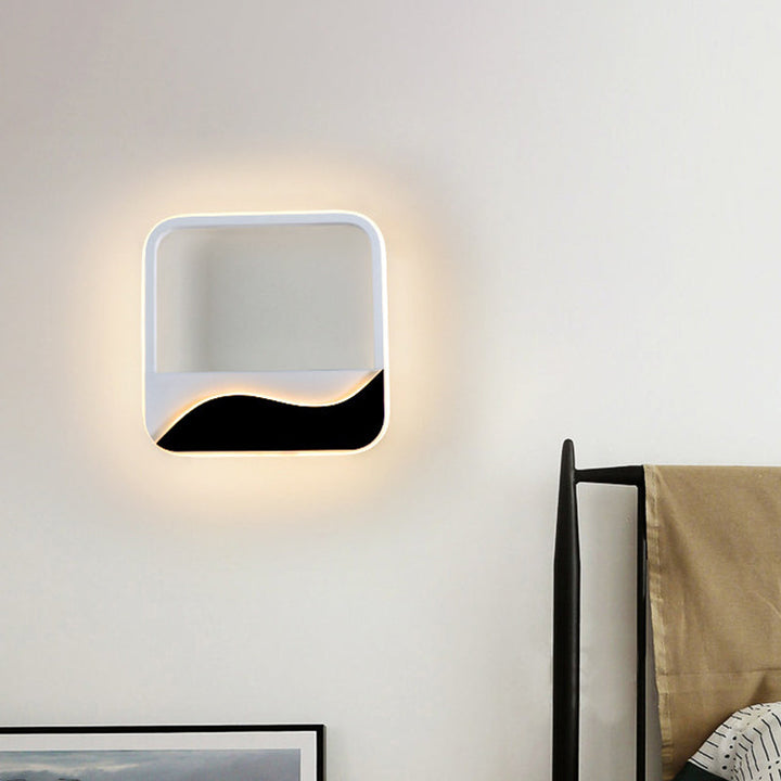 Lisslune | Bedroom LED Flush Mount Wall Light Minimalist Black-White Wall Lamp with Wave Pattern Round/Rectangular Acrylic Frame, Warm/White Light