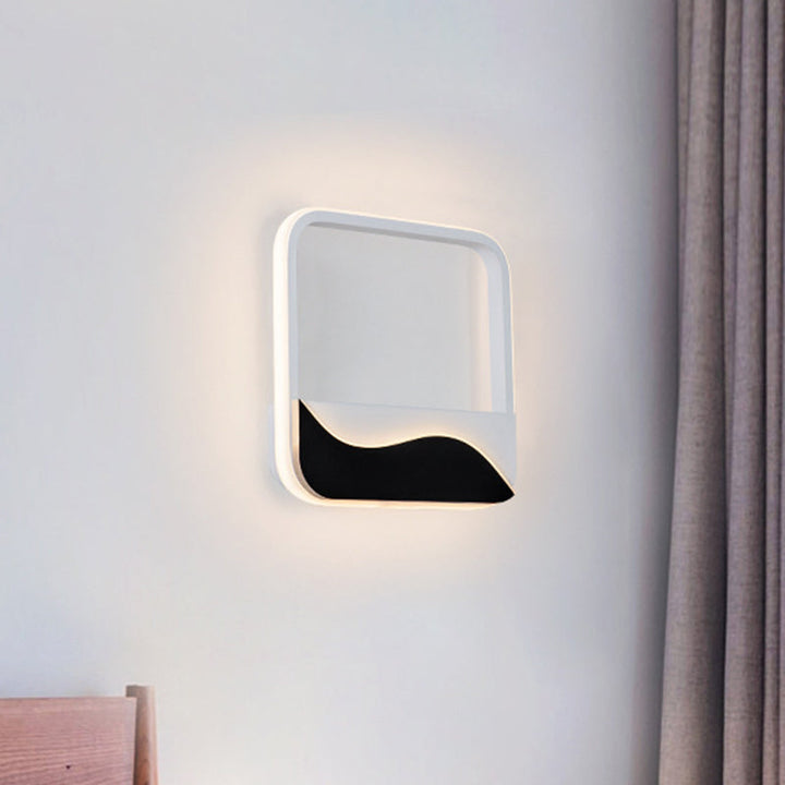 Lisslune | Bedroom LED Flush Mount Wall Light Minimalist Black-White Wall Lamp with Wave Pattern Round/Rectangular Acrylic Frame, Warm/White Light