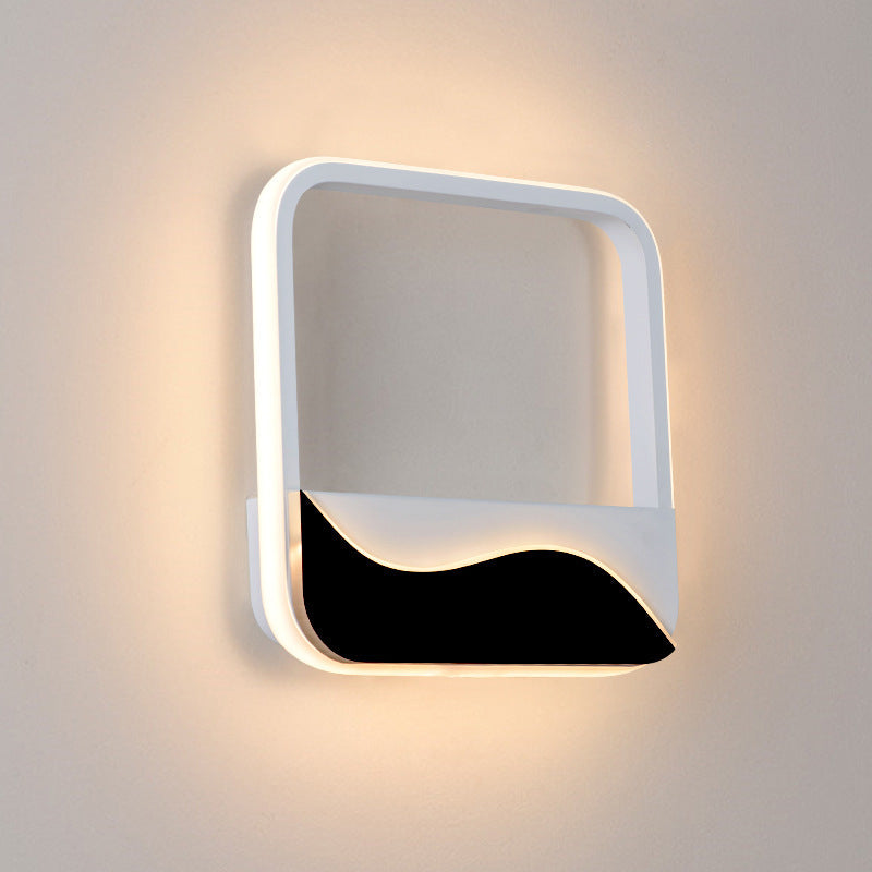 Lisslune | Bedroom LED Flush Mount Wall Light Minimalist Black-White Wall Lamp with Wave Pattern Round/Rectangular Acrylic Frame, Warm/White Light