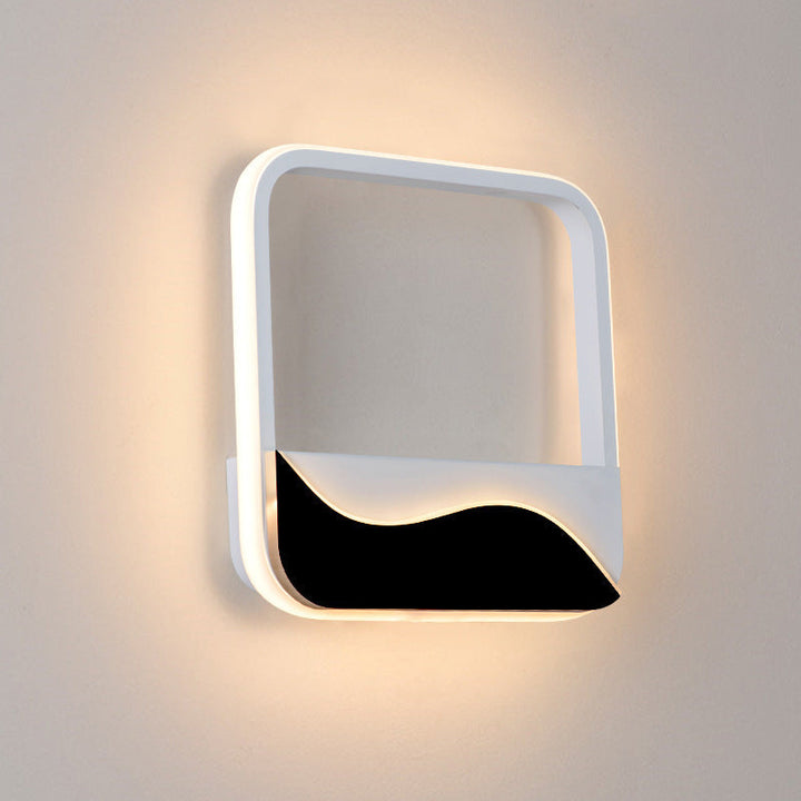 Lisslune | Bedroom LED Flush Mount Wall Light Minimalist Black-White Wall Lamp with Wave Pattern Round/Rectangular Acrylic Frame, Warm/White Light