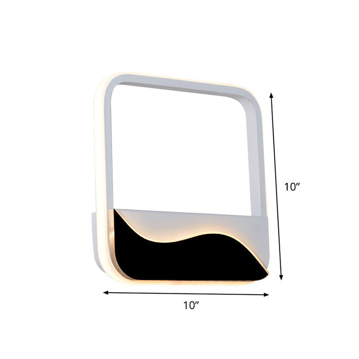Lisslune | Bedroom LED Flush Mount Wall Light Minimalist Black-White Wall Lamp with Wave Pattern Round/Rectangular Acrylic Frame, Warm/White Light