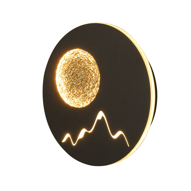 Lisslune | Mini Round/Rectangle Slim LED Ceiling Light Nordic Metal Bedroom Wall Lamp Sconces in Black/White/Grey with Full Moon Mountain Pattern