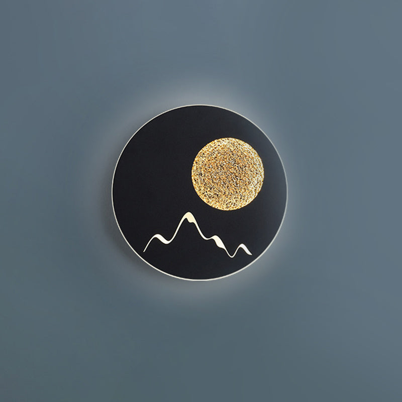 Lisslune | Mini Round/Rectangle Slim LED Ceiling Light Nordic Metal Bedroom Wall Lamp Sconces in Black/White/Grey with Full Moon Mountain Pattern
