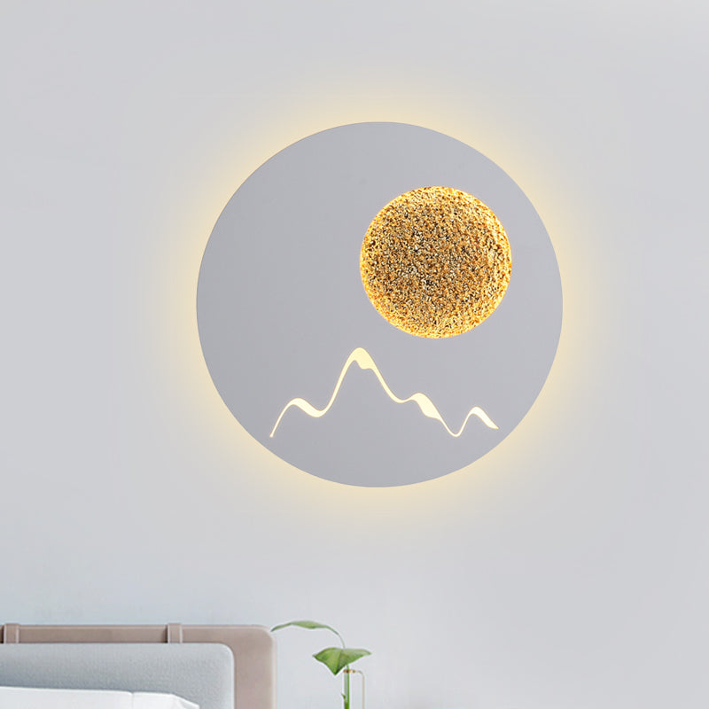 Lisslune | Mini Round/Rectangle Slim LED Ceiling Light Nordic Metal Bedroom Wall Lamp Sconces in Black/White/Grey with Full Moon Mountain Pattern