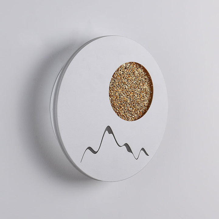 Lisslune | Mini Round/Rectangle Slim LED Ceiling Light Nordic Metal Bedroom Wall Lamp Sconces in Black/White/Grey with Full Moon Mountain Pattern