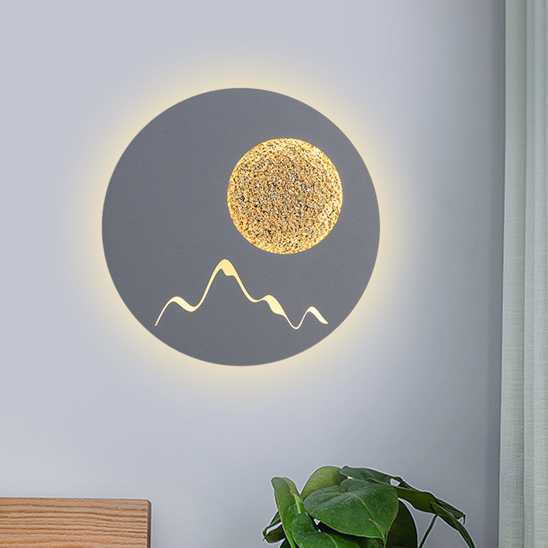 Lisslune | Mini Round/Rectangle Slim LED Ceiling Light Nordic Metal Bedroom Wall Lamp Sconces in Black/White/Grey with Full Moon Mountain Pattern