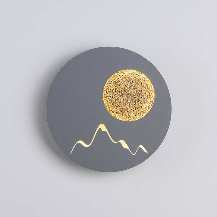 Lisslune | Mini Round/Rectangle Slim LED Ceiling Light Nordic Metal Bedroom Wall Lamp Sconces in Black/White/Grey with Full Moon Mountain Pattern