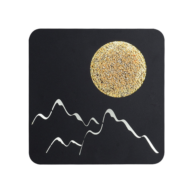 Lisslune | Mini Round/Rectangle Slim LED Ceiling Light Nordic Metal Bedroom Wall Lamp Sconces in Black/White/Grey with Full Moon Mountain Pattern
