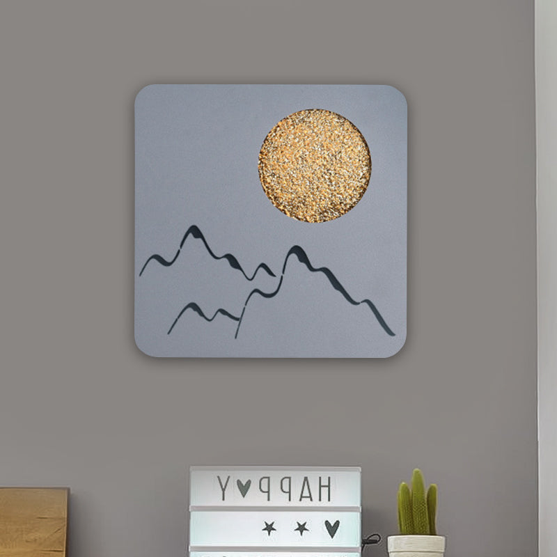 Lisslune | Mini Round/Rectangle Slim LED Ceiling Light Nordic Metal Bedroom Wall Lamp Sconces in Black/White/Grey with Full Moon Mountain Pattern