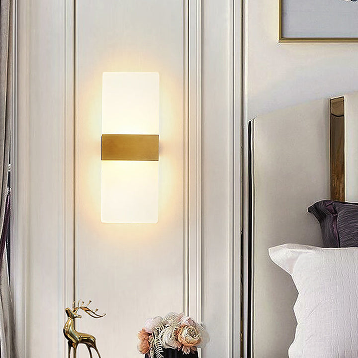 Lisslune | Rectangular Flush Wall Light Minimalist Acrylic Night Light with Gold Band, Warm/White Light