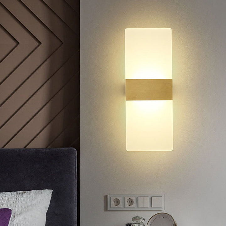 Lisslune | Rectangular Flush Wall Light Minimalist Acrylic Night Light with Gold Band, Warm/White Light