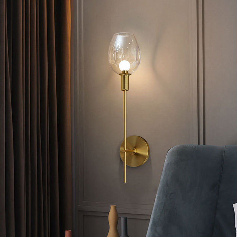 Skørter | Dented Cup Clear Glass Wall Lamp Minimalist Single Gold Wall Lamp with Pencil Arm for Hallway