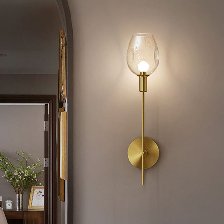 Skørter | Dented Cup Clear Glass Wall Lamp Minimalist Single Gold Wall Lamp with Pencil Arm for Hallway